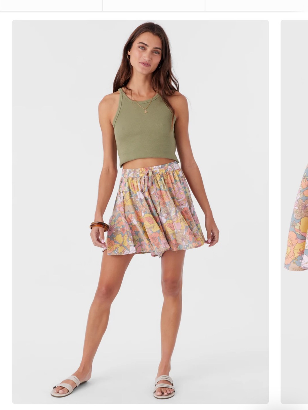 O'Neill Pastel Floral Drawstring Mini Skirt - Pink, Yellow, Green